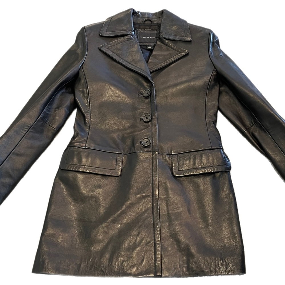BANANA REPUBLIC Black Leather Blazer-Style Jacket SIZE XS